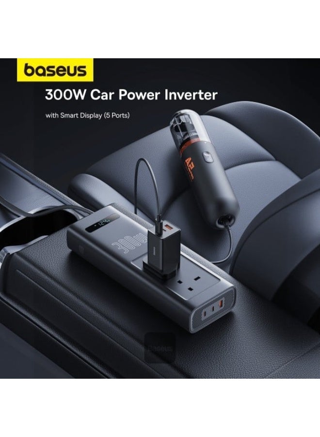 بيسوس توصيلة سيارة بيسوس بقوة 300 واط و 220 فولت عبر الولاعة او بطارية السيارة بمنفذين تايب سي ومنفذ USB ومنفذين طاقة - اسود - Image 2